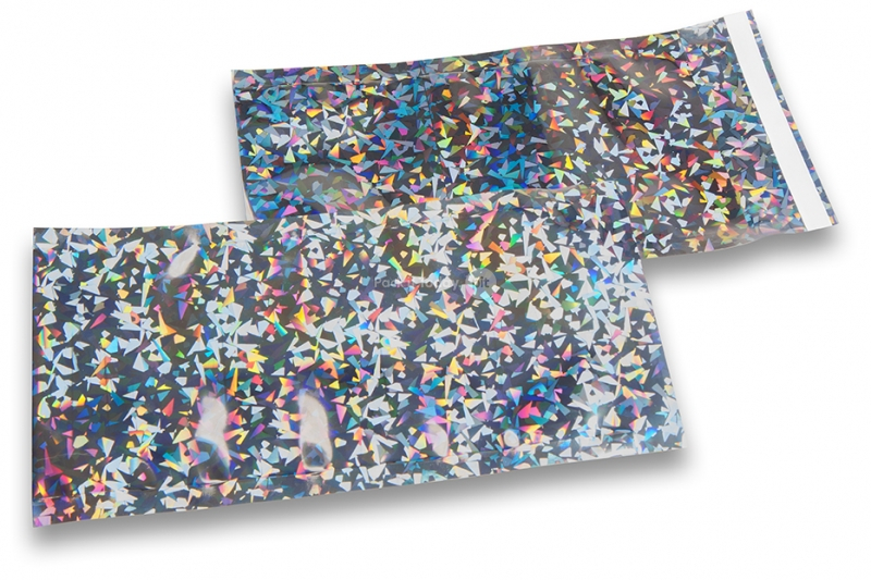 Värilliset metallinhohtoiset foliokuoret, holografinen, hopea - 114 x 229 mm