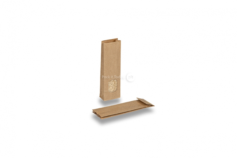 Paperipussi tasapohja ruskea - 55 x 30 x 175 mm ikkunalla, 50 ml