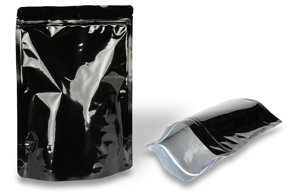 Kiiltävät musta pystypussi - 200 x 300 x 100 mm, 1800 ml