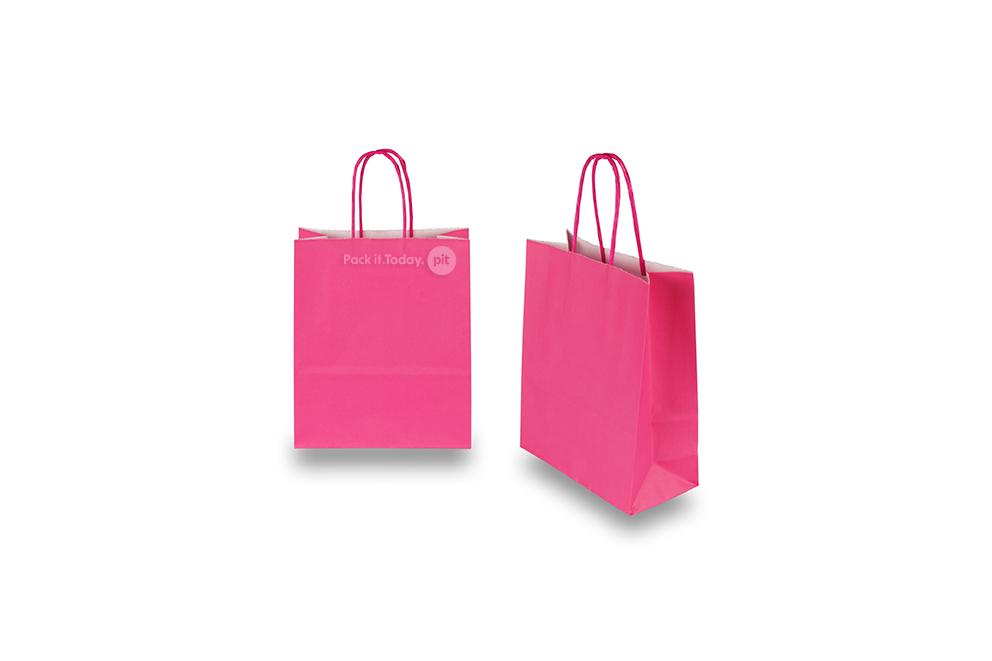 Paperikassi kierretyt kahvat - kirkkaanpinkki, 180 x 80 x 220 mm, 90 g