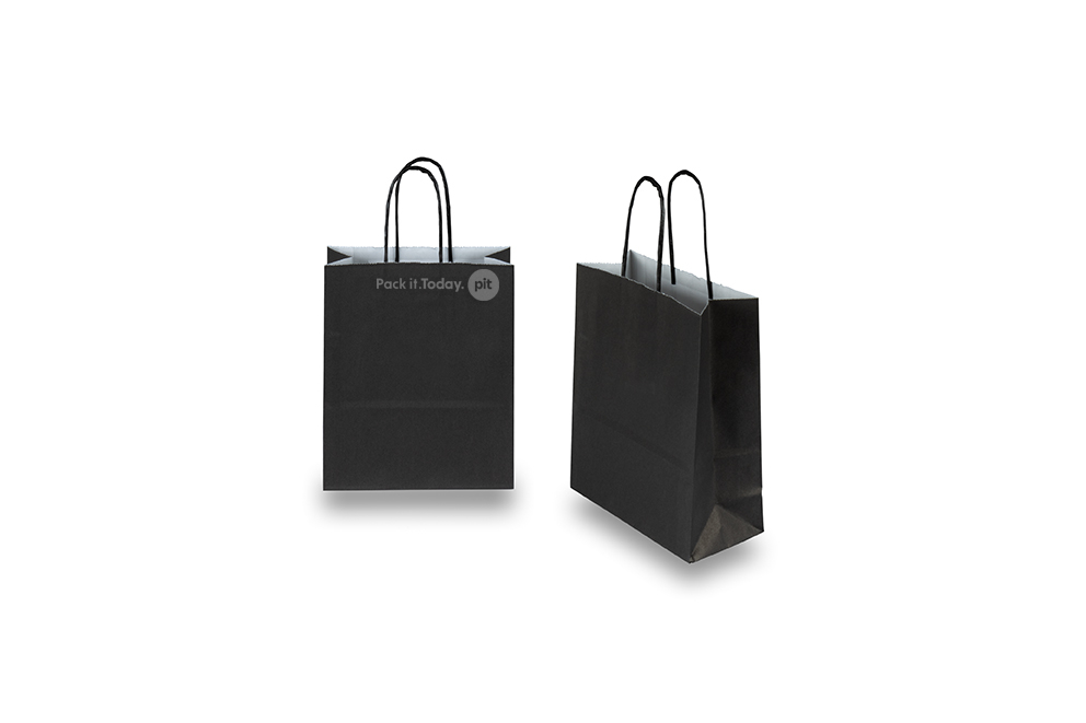 Paperikassi kierretyt kahvat - musta, 180 x 80 x 220 mm, 90 g